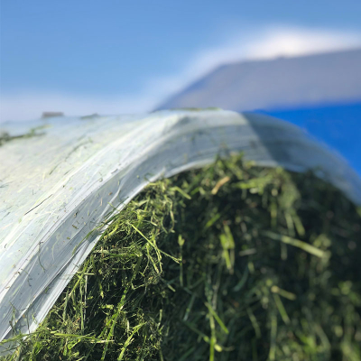 Mantelfolie om een grasbaal